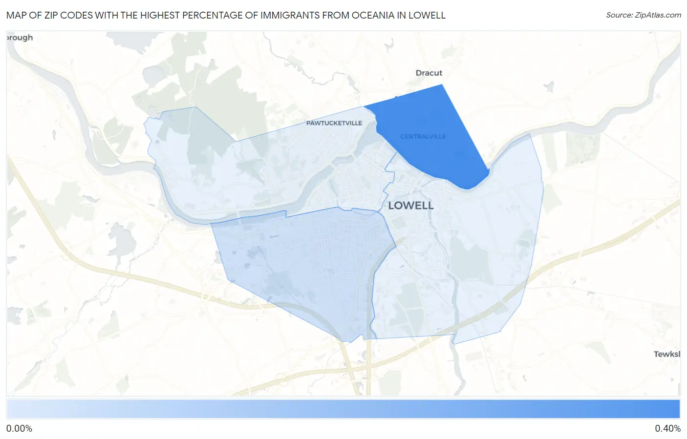 Zip Codes with the Highest Percentage of Immigrants from Oceania in Lowell Map