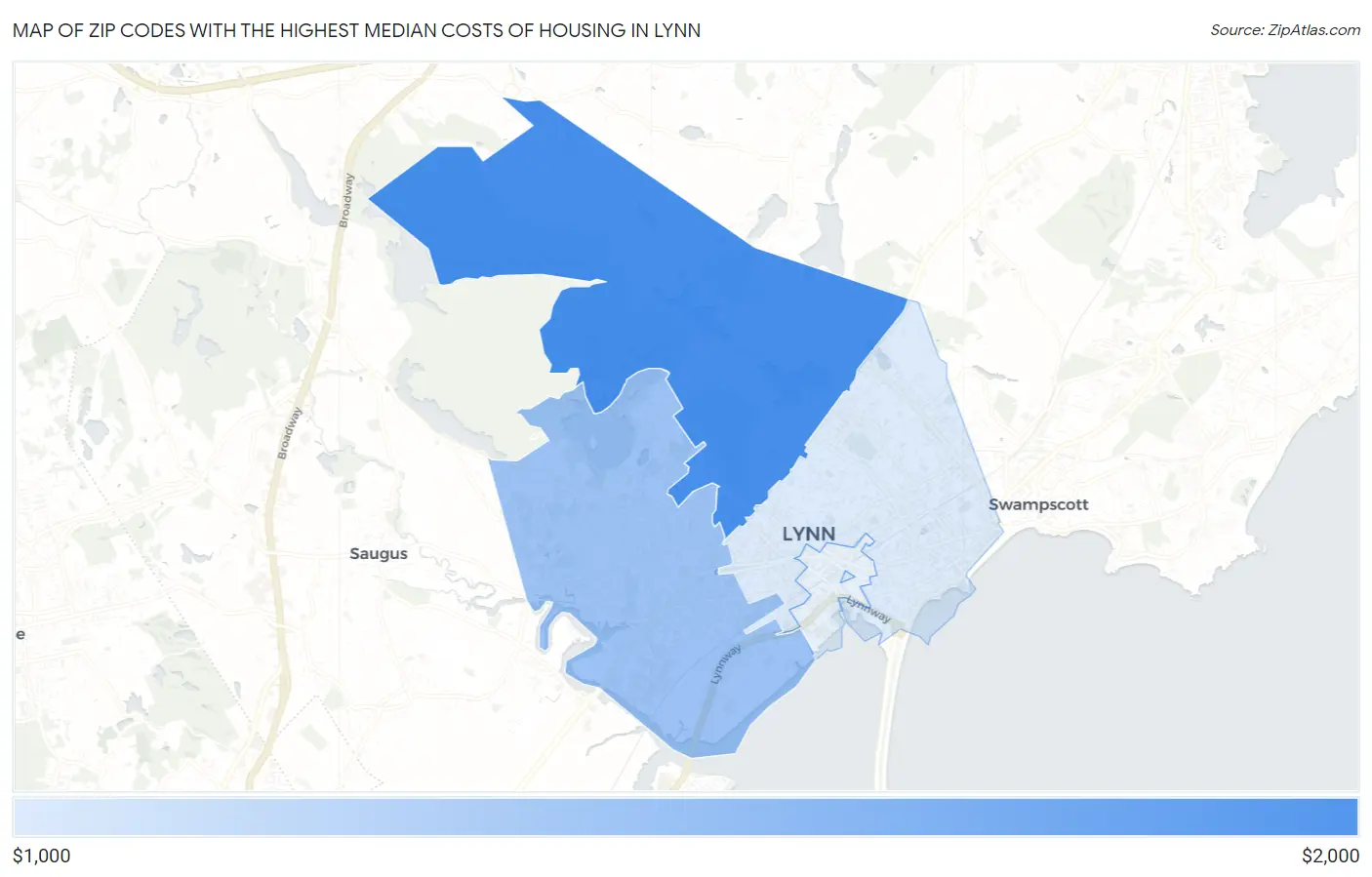 Zip Codes with the Highest Median Costs of Housing in Lynn Map
