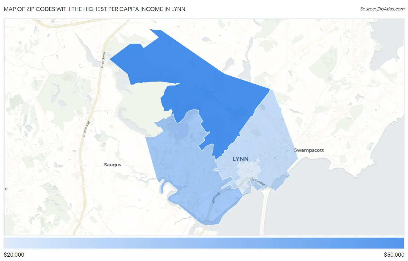 Zip Codes with the Highest Per Capita Income in Lynn Map