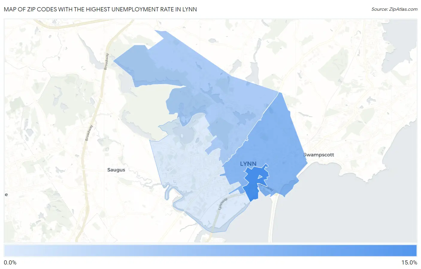 Zip Codes with the Highest Unemployment Rate in Lynn Map