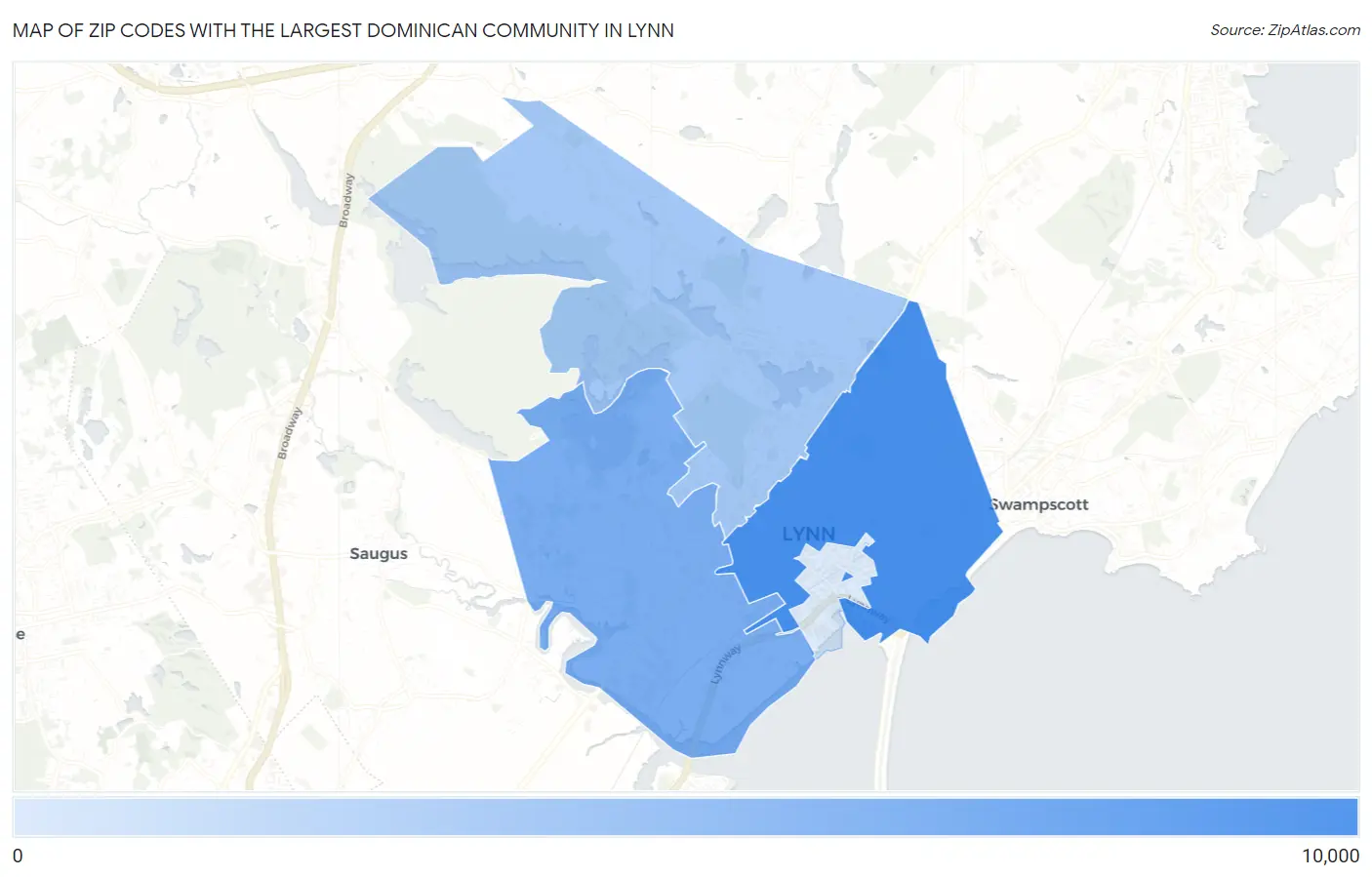 Zip Codes with the Largest Dominican Community in Lynn Map