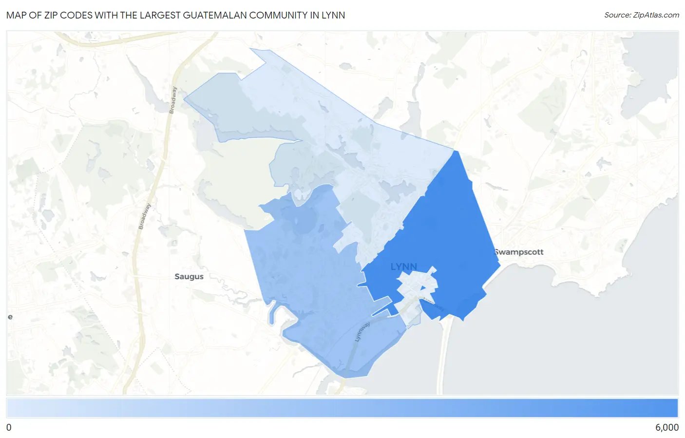 Zip Codes with the Largest Guatemalan Community in Lynn Map