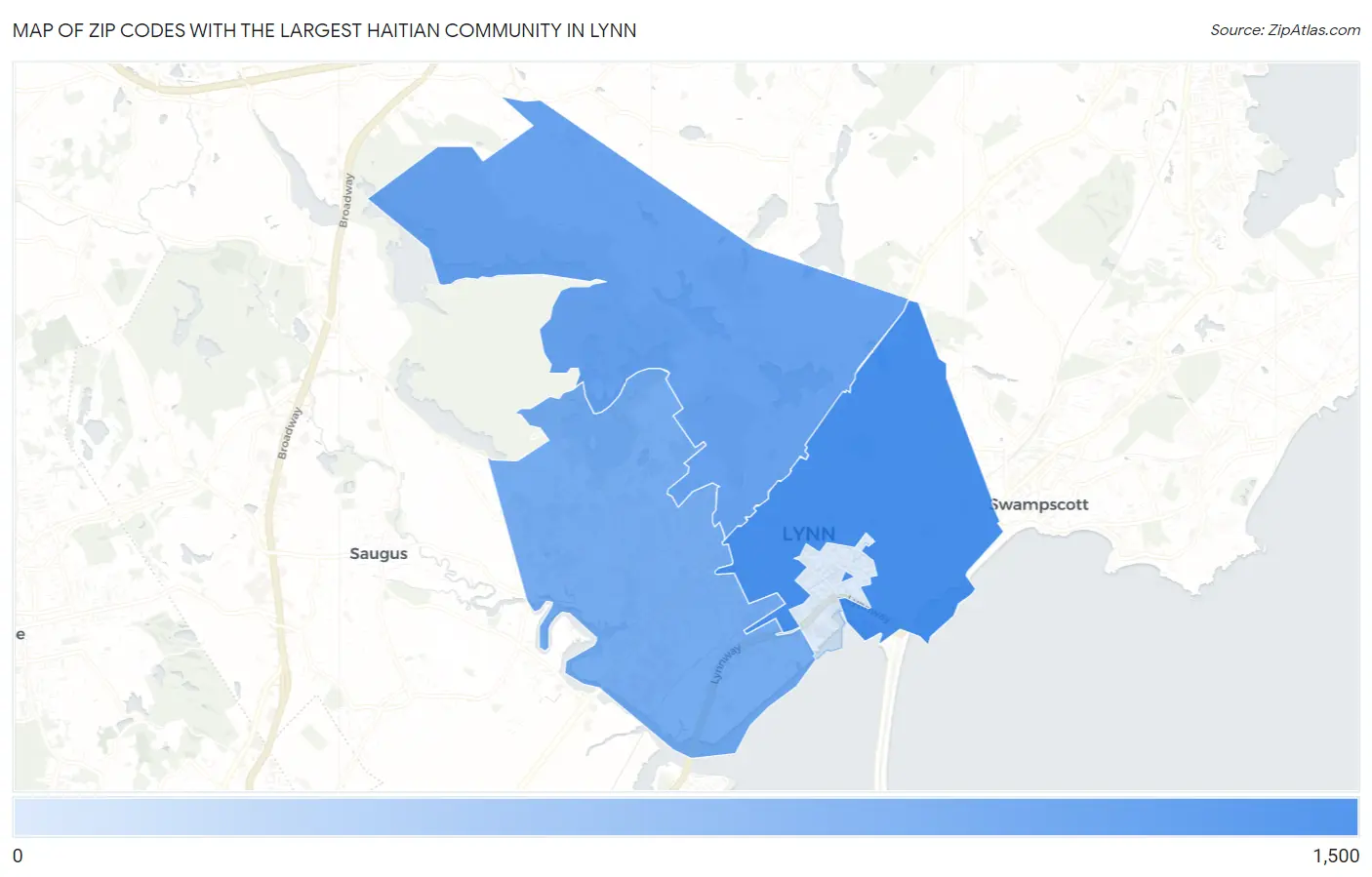 Zip Codes with the Largest Haitian Community in Lynn Map