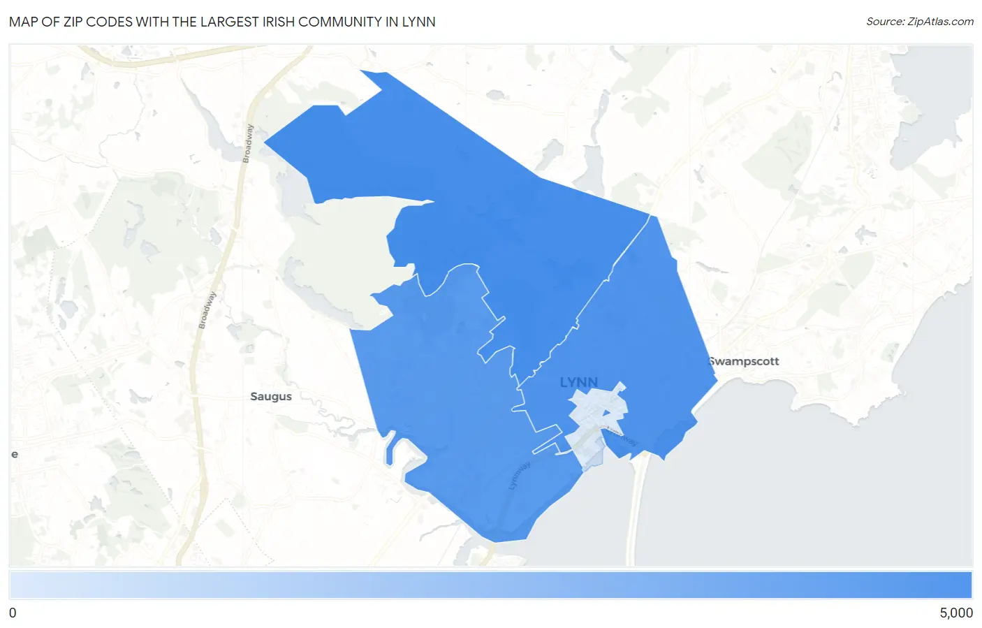 Zip Codes with the Largest Irish Community in Lynn Map