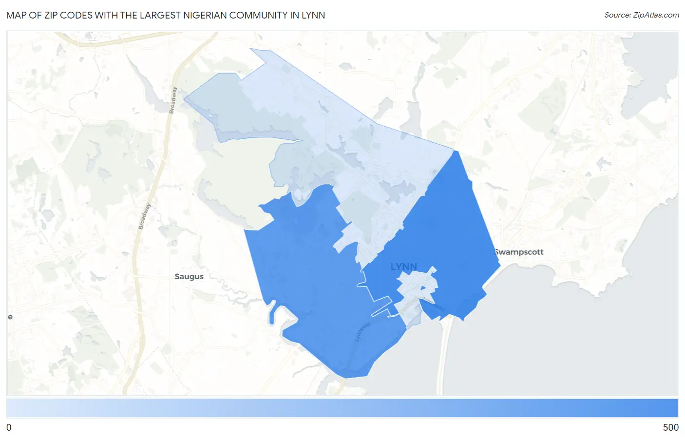 Zip Codes with the Largest Nigerian Community in Lynn Map