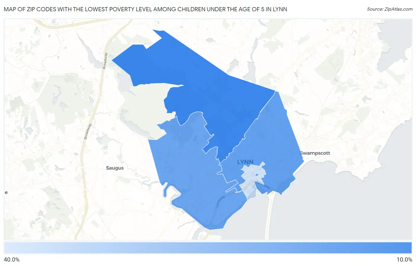 Zip Codes with the Lowest Poverty Level Among Children Under the Age of 5 in Lynn Map