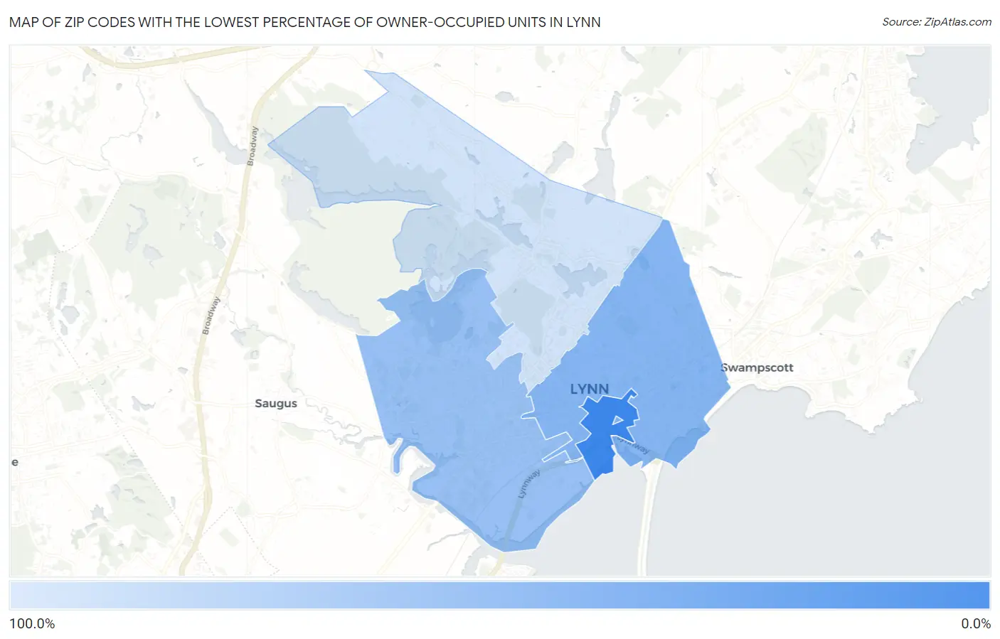 Zip Codes with the Lowest Percentage of Owner-Occupied Units in Lynn Map