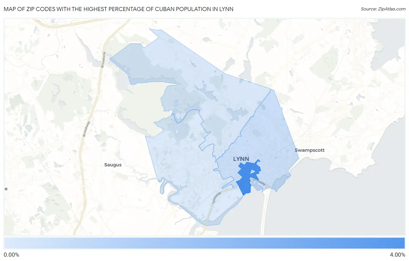Zip Codes with the Highest Percentage of Cuban Population in Lynn Map