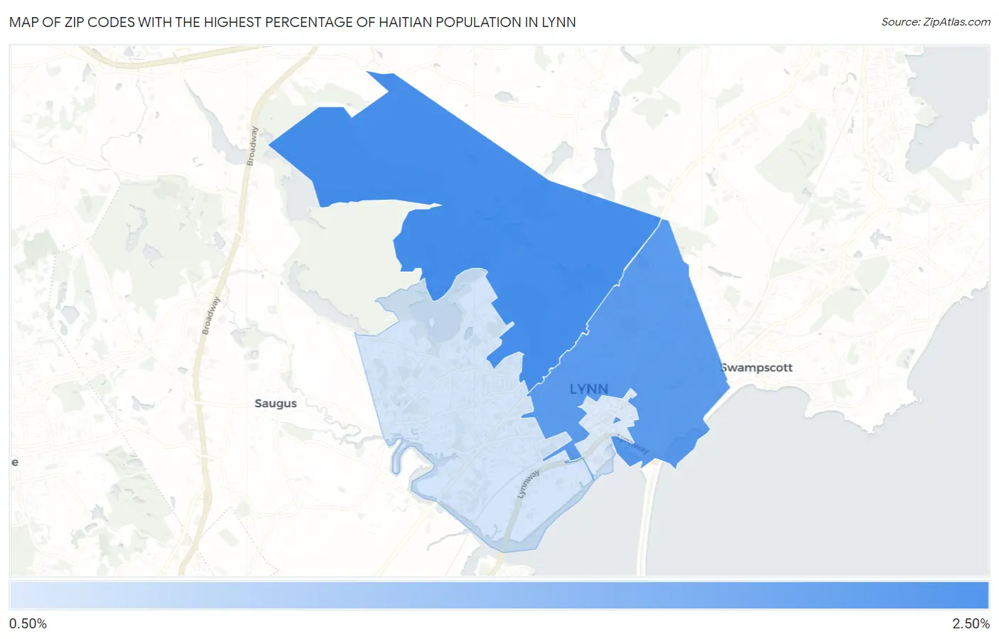 Zip Codes with the Highest Percentage of Haitian Population in Lynn Map