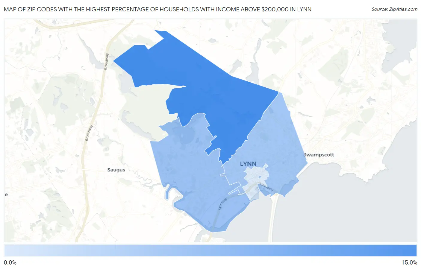 Zip Codes with the Highest Percentage of Households with Income Above $200,000 in Lynn Map