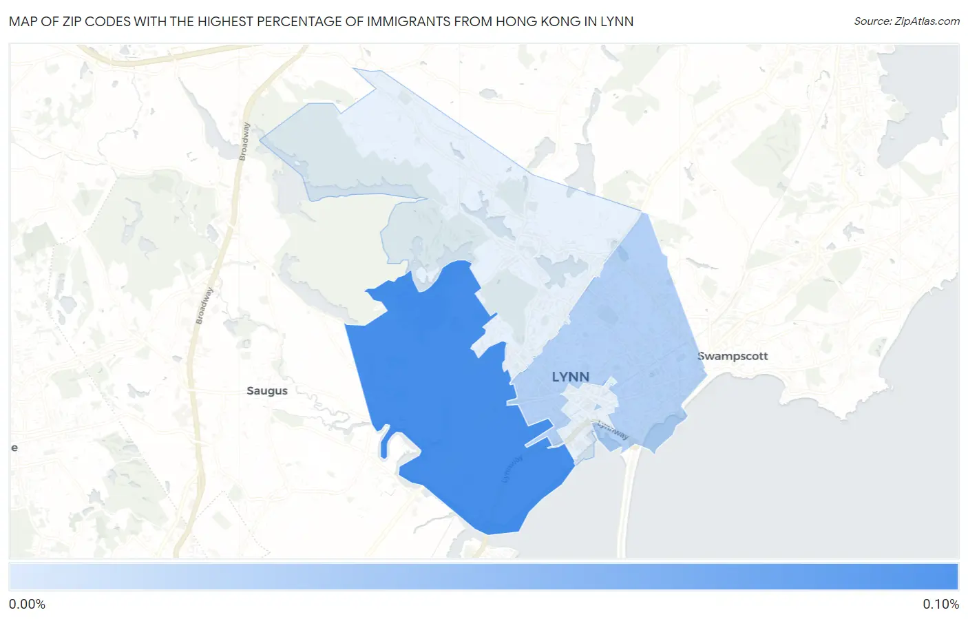 Zip Codes with the Highest Percentage of Immigrants from Hong Kong in Lynn Map