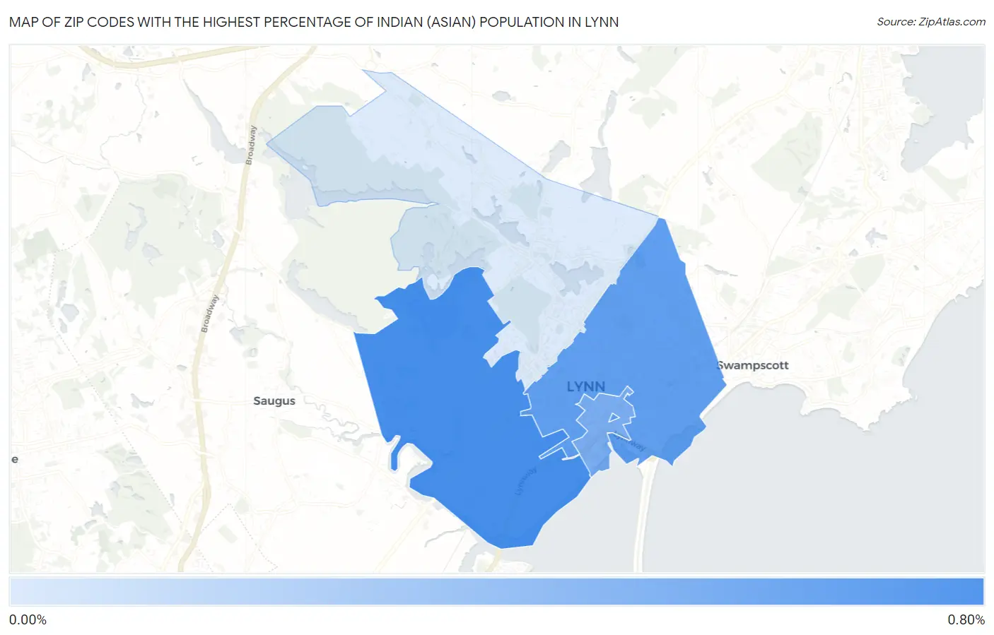 Zip Codes with the Highest Percentage of Indian (Asian) Population in Lynn Map