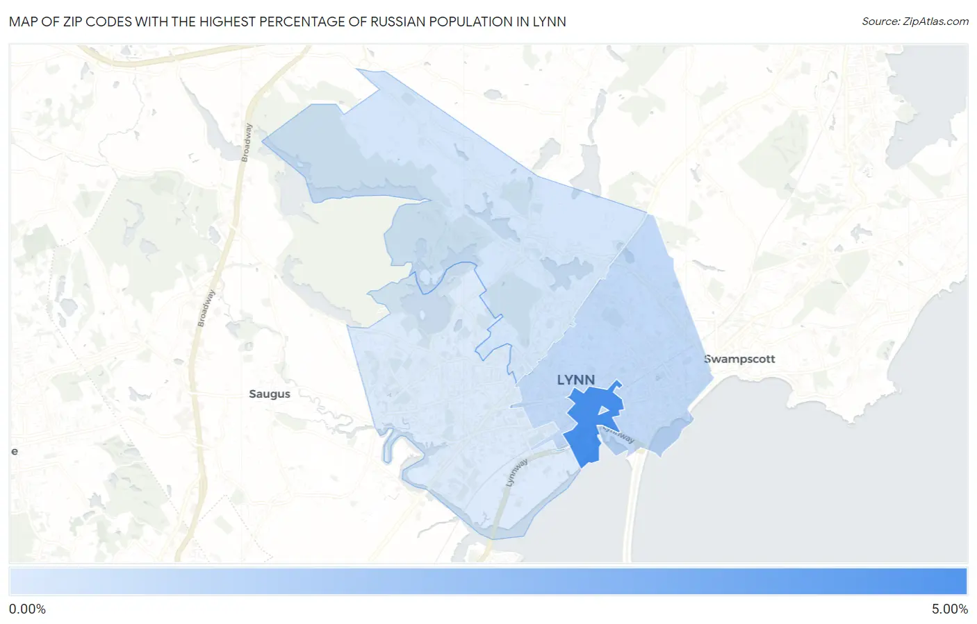 Zip Codes with the Highest Percentage of Russian Population in Lynn Map