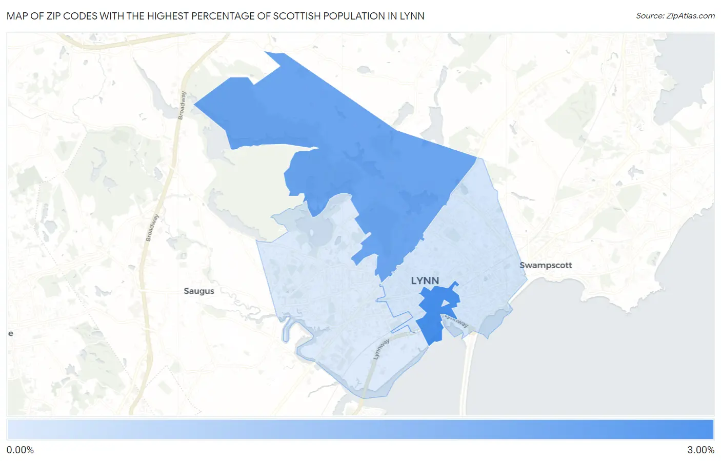 Zip Codes with the Highest Percentage of Scottish Population in Lynn Map