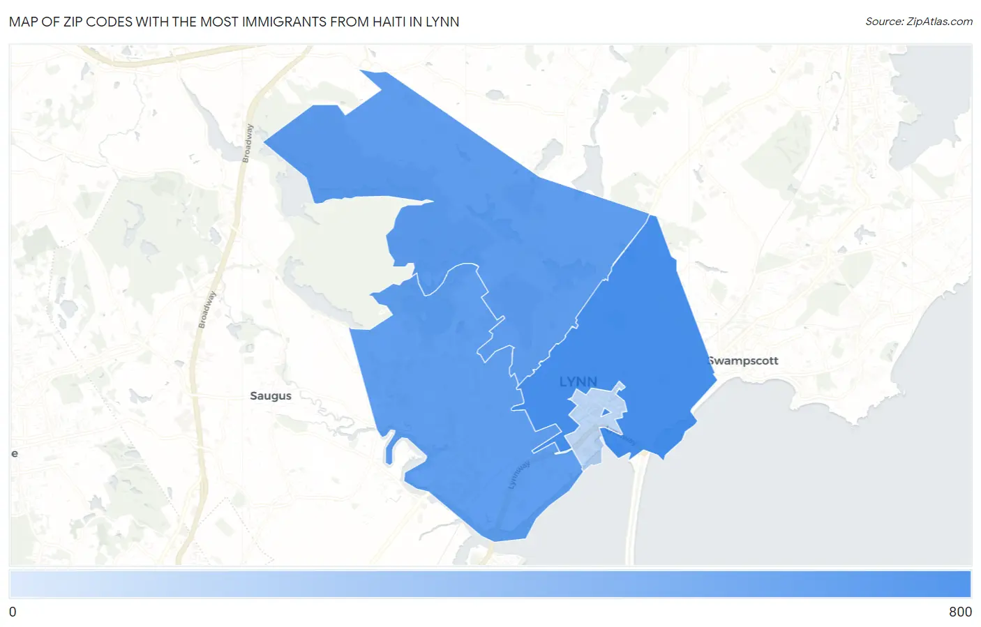 Zip Codes with the Most Immigrants from Haiti in Lynn Map