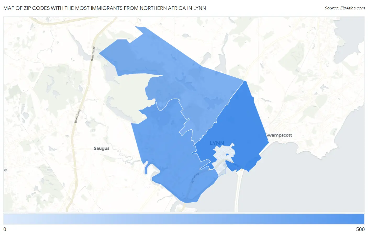 Zip Codes with the Most Immigrants from Northern Africa in Lynn Map