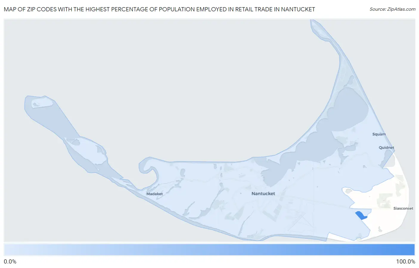 Zip Codes with the Highest Percentage of Population Employed in Retail Trade in Nantucket Map