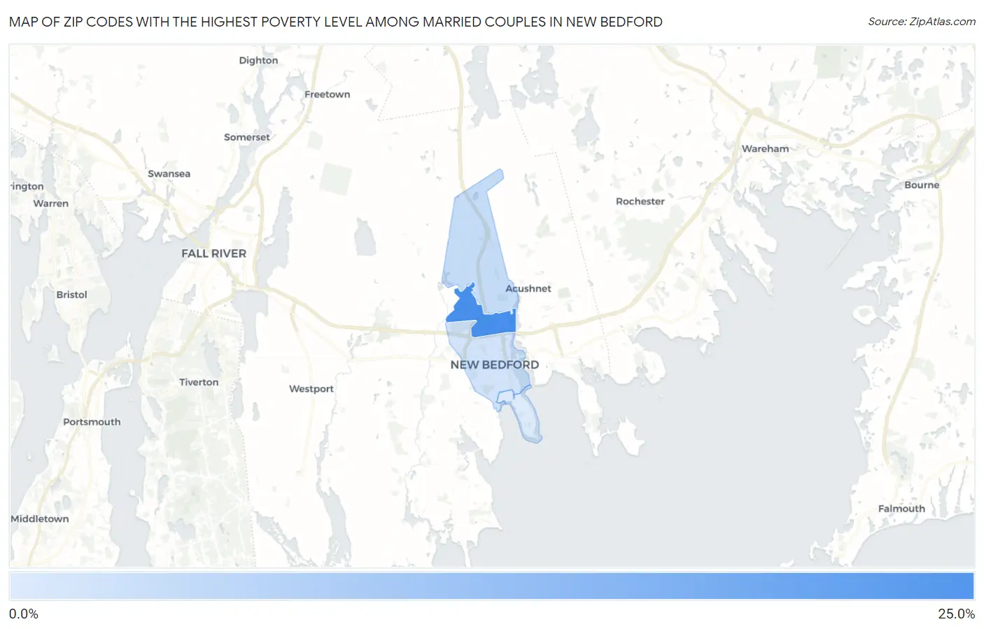 Zip Codes with the Highest Poverty Level Among Married Couples in New Bedford Map