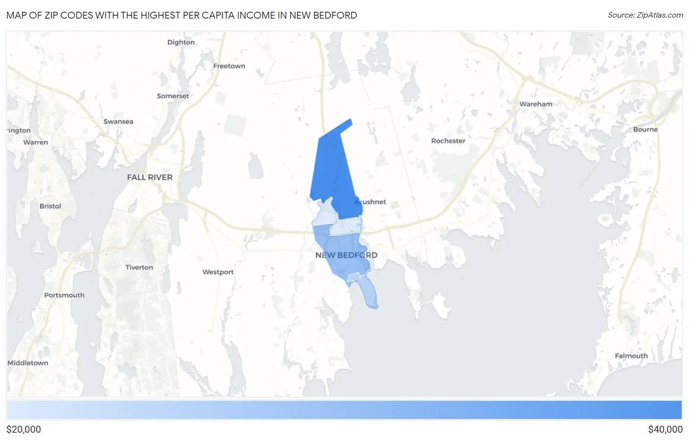 Zip Codes with the Highest Per Capita Income in New Bedford Map