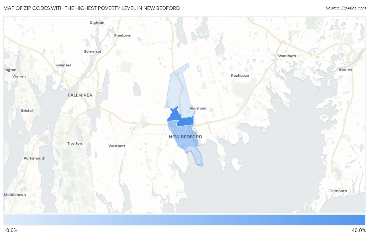 Zip Codes with the Highest Poverty Level in New Bedford Map