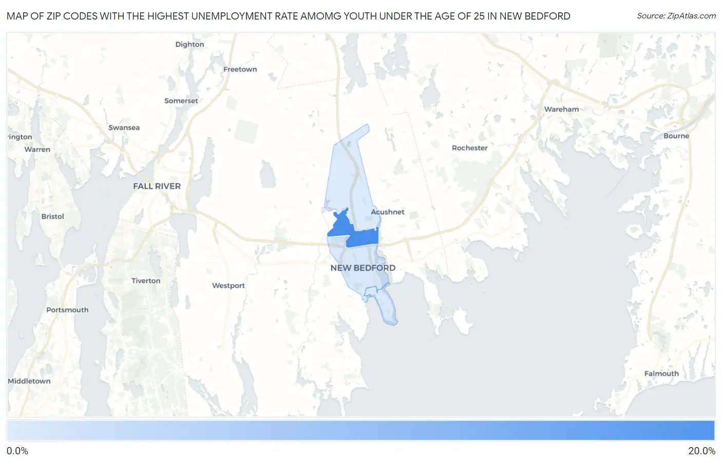 Zip Codes with the Highest Unemployment Rate Amomg Youth Under the Age of 25 in New Bedford Map
