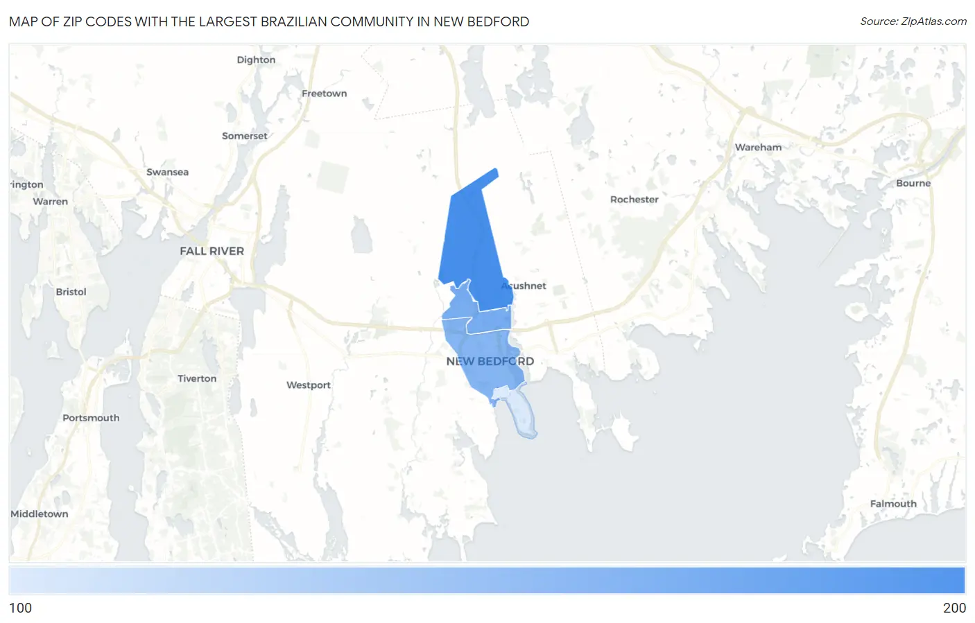 Zip Codes with the Largest Brazilian Community in New Bedford Map