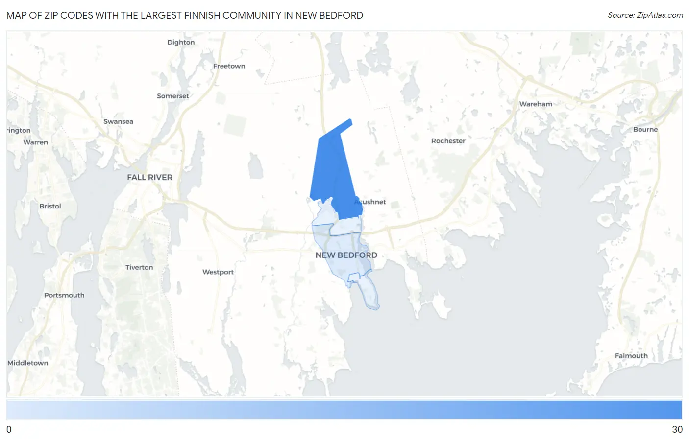 Zip Codes with the Largest Finnish Community in New Bedford Map
