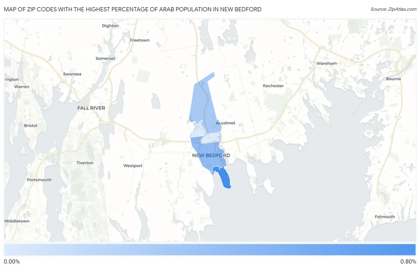 Zip Codes with the Highest Percentage of Arab Population in New Bedford Map