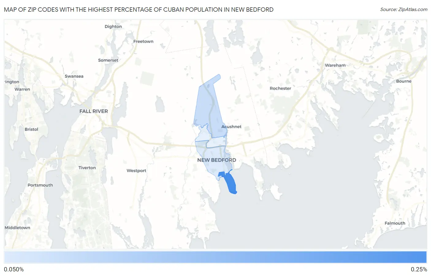 Zip Codes with the Highest Percentage of Cuban Population in New Bedford Map