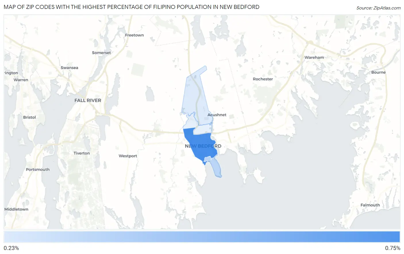 Zip Codes with the Highest Percentage of Filipino Population in New Bedford Map