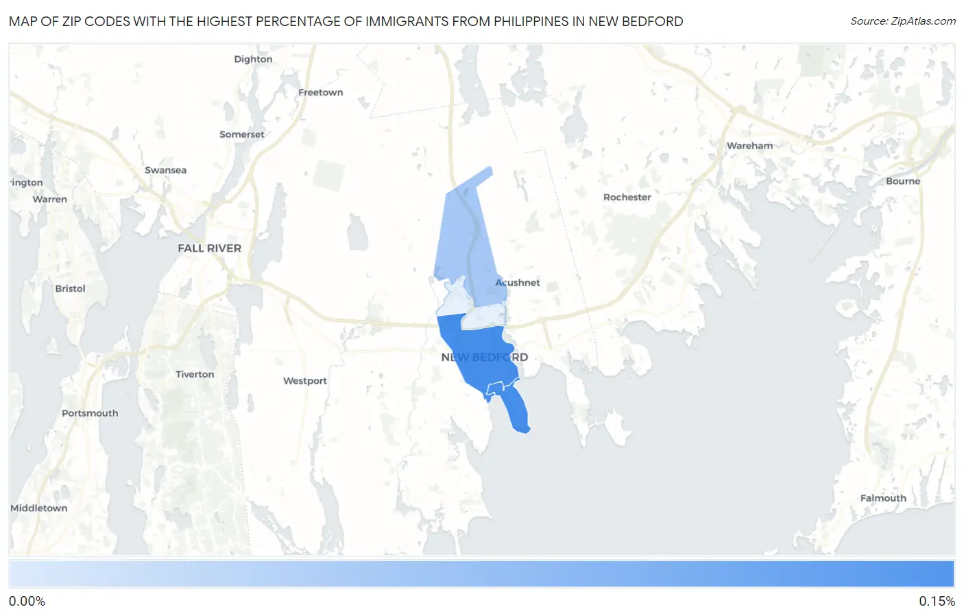 Zip Codes with the Highest Percentage of Immigrants from Philippines in New Bedford Map
