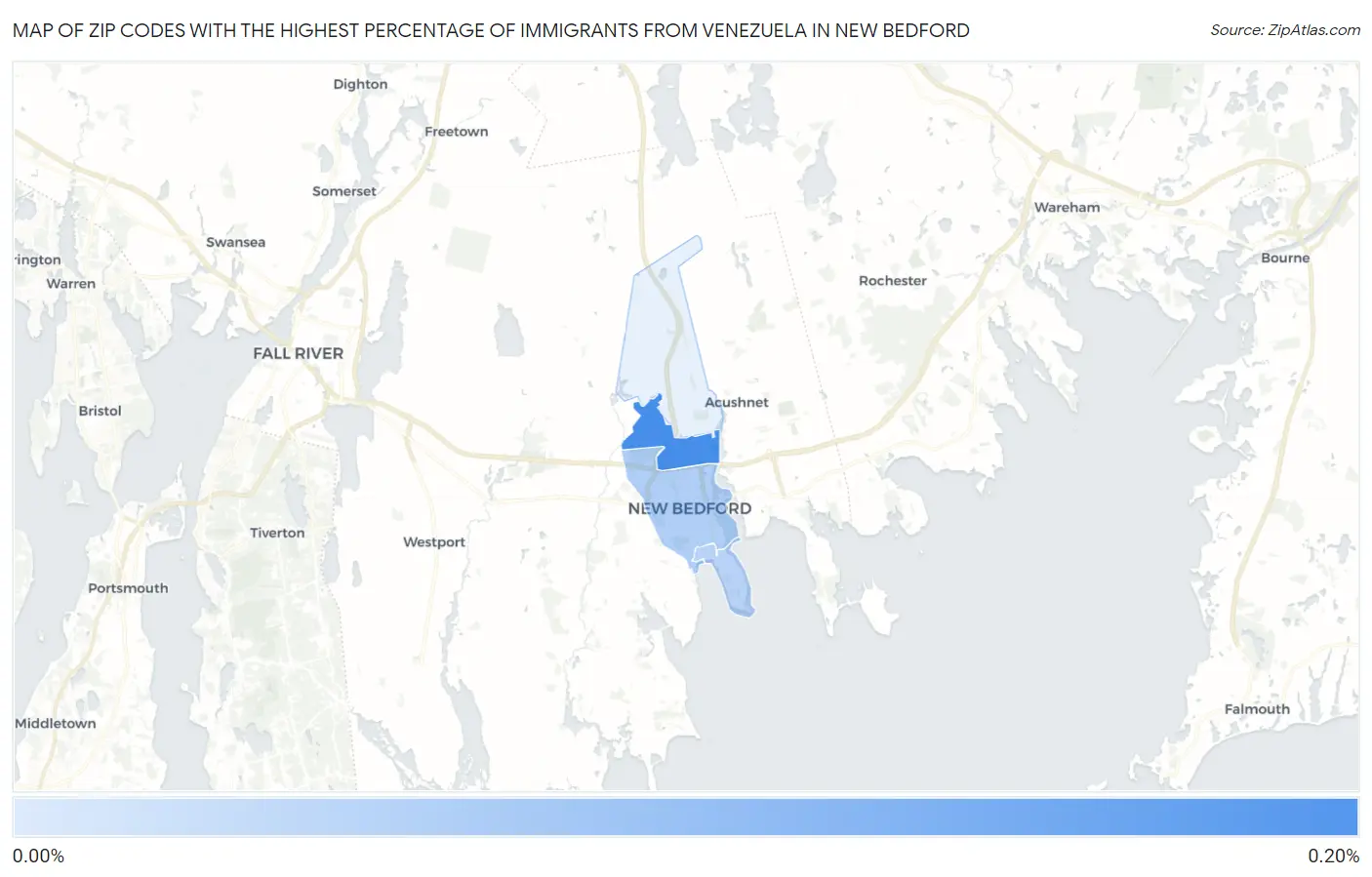 Zip Codes with the Highest Percentage of Immigrants from Venezuela in New Bedford Map