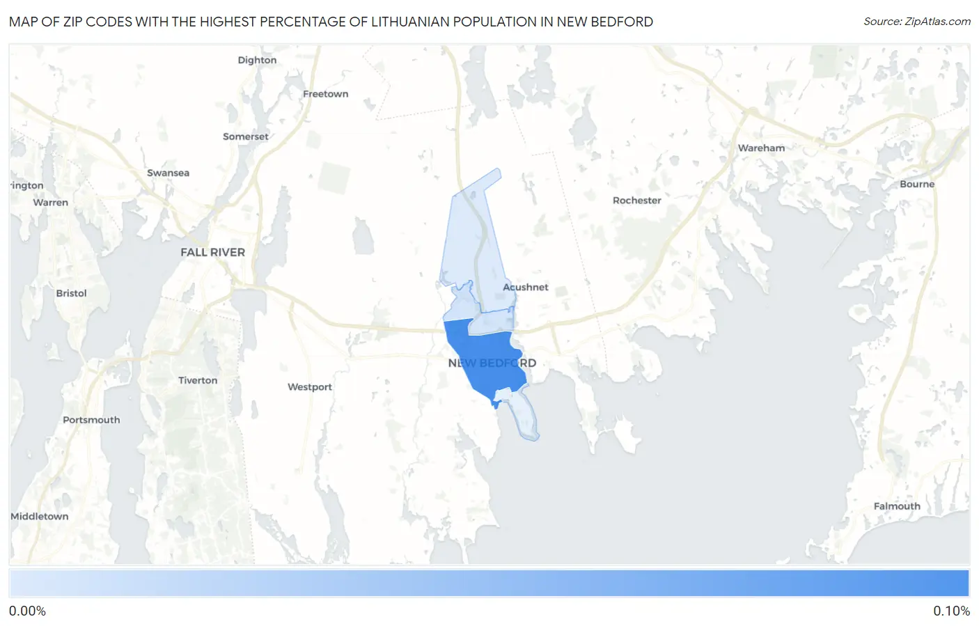 Zip Codes with the Highest Percentage of Lithuanian Population in New Bedford Map