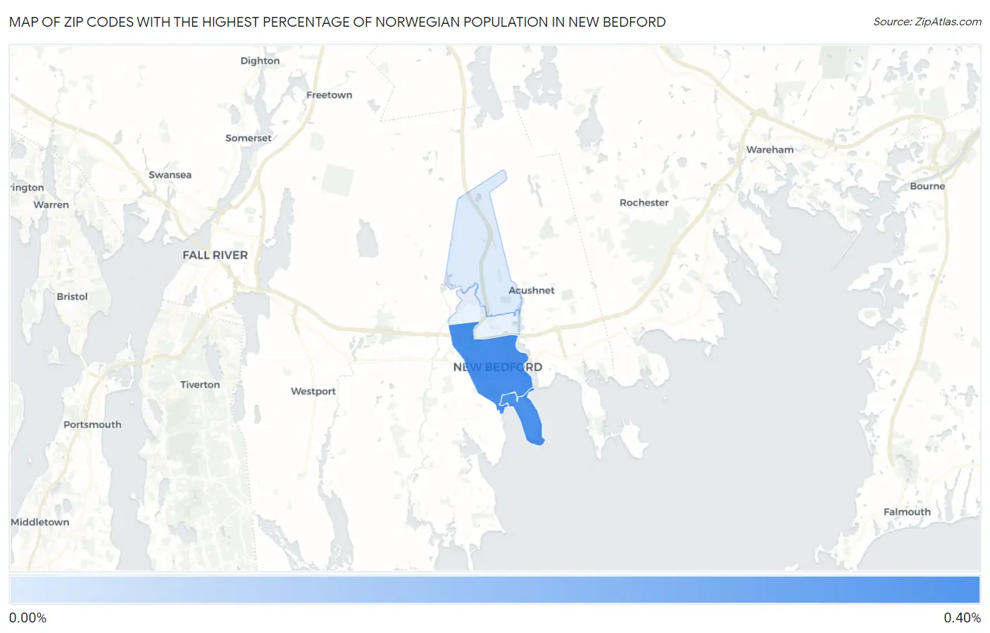 Zip Codes with the Highest Percentage of Norwegian Population in New Bedford Map
