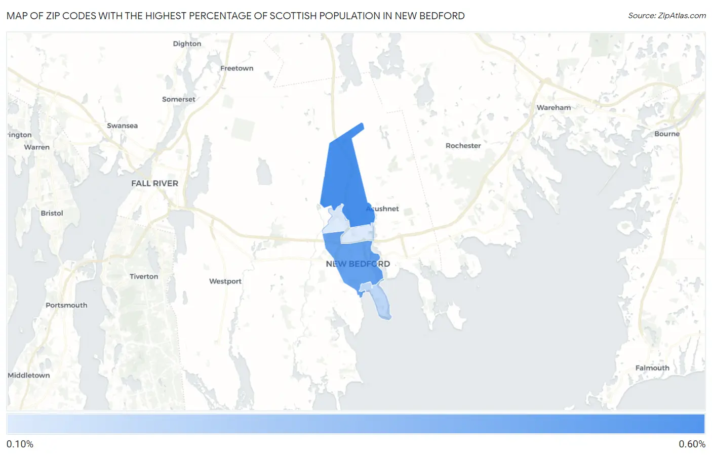 Zip Codes with the Highest Percentage of Scottish Population in New Bedford Map