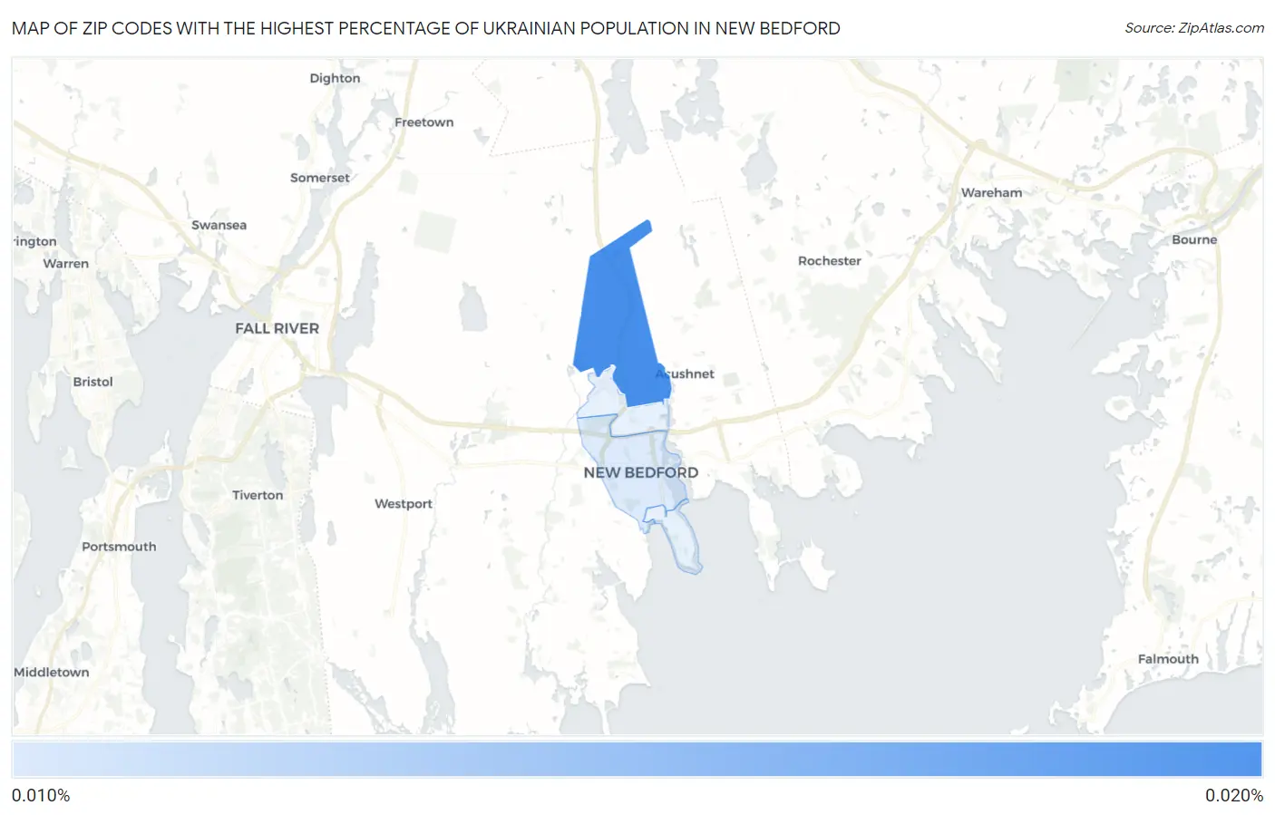 Zip Codes with the Highest Percentage of Ukrainian Population in New Bedford Map
