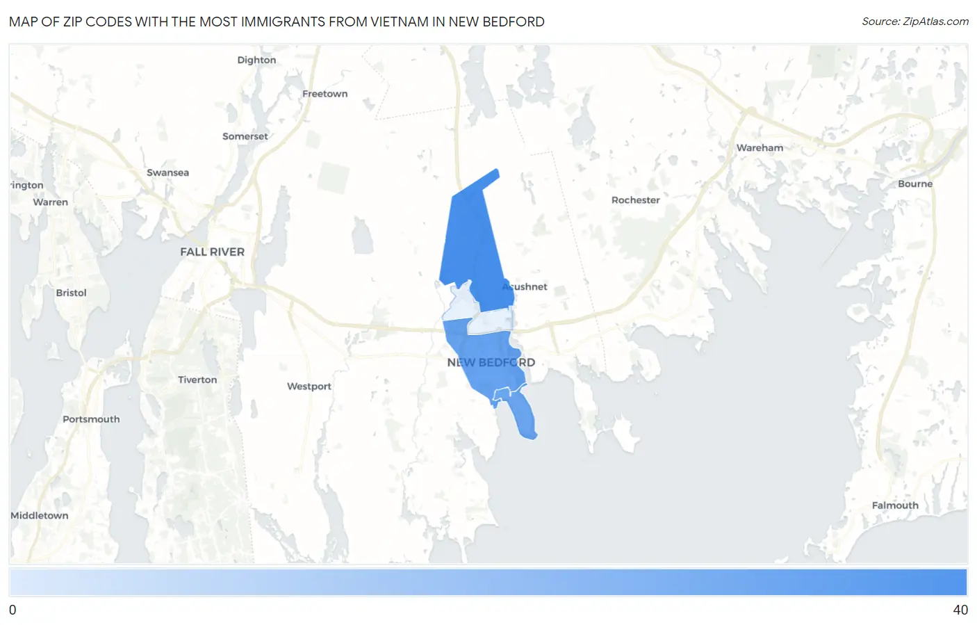 Zip Codes with the Most Immigrants from Vietnam in New Bedford Map