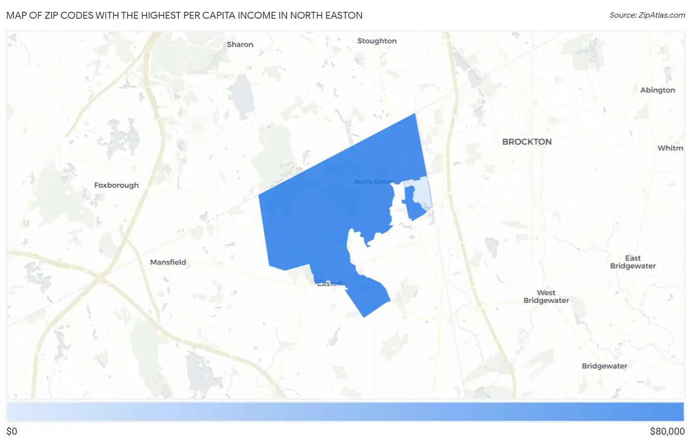 Zip Codes with the Highest Per Capita Income in North Easton Map