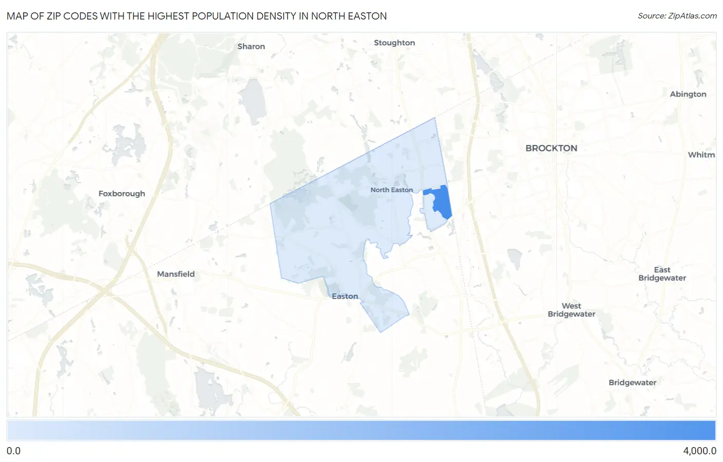Zip Codes with the Highest Population Density in North Easton Map