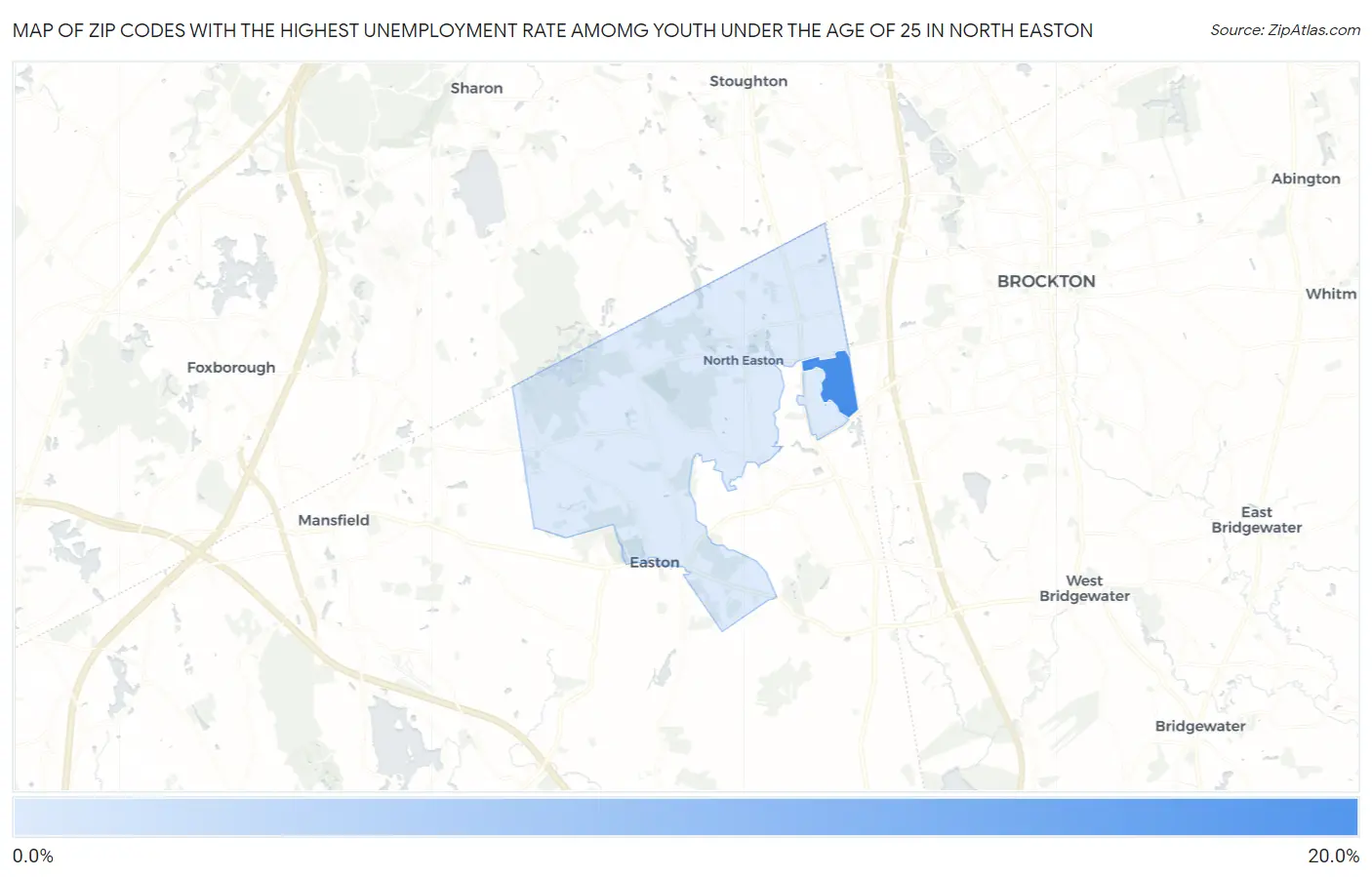 Zip Codes with the Highest Unemployment Rate Amomg Youth Under the Age of 25 in North Easton Map