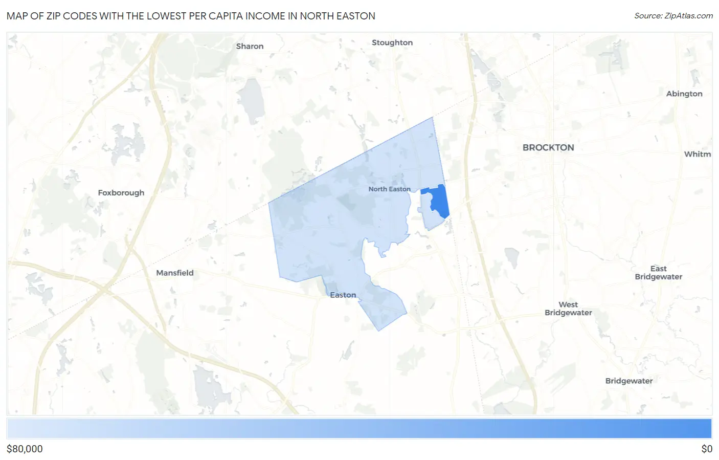 Zip Codes with the Lowest Per Capita Income in North Easton Map