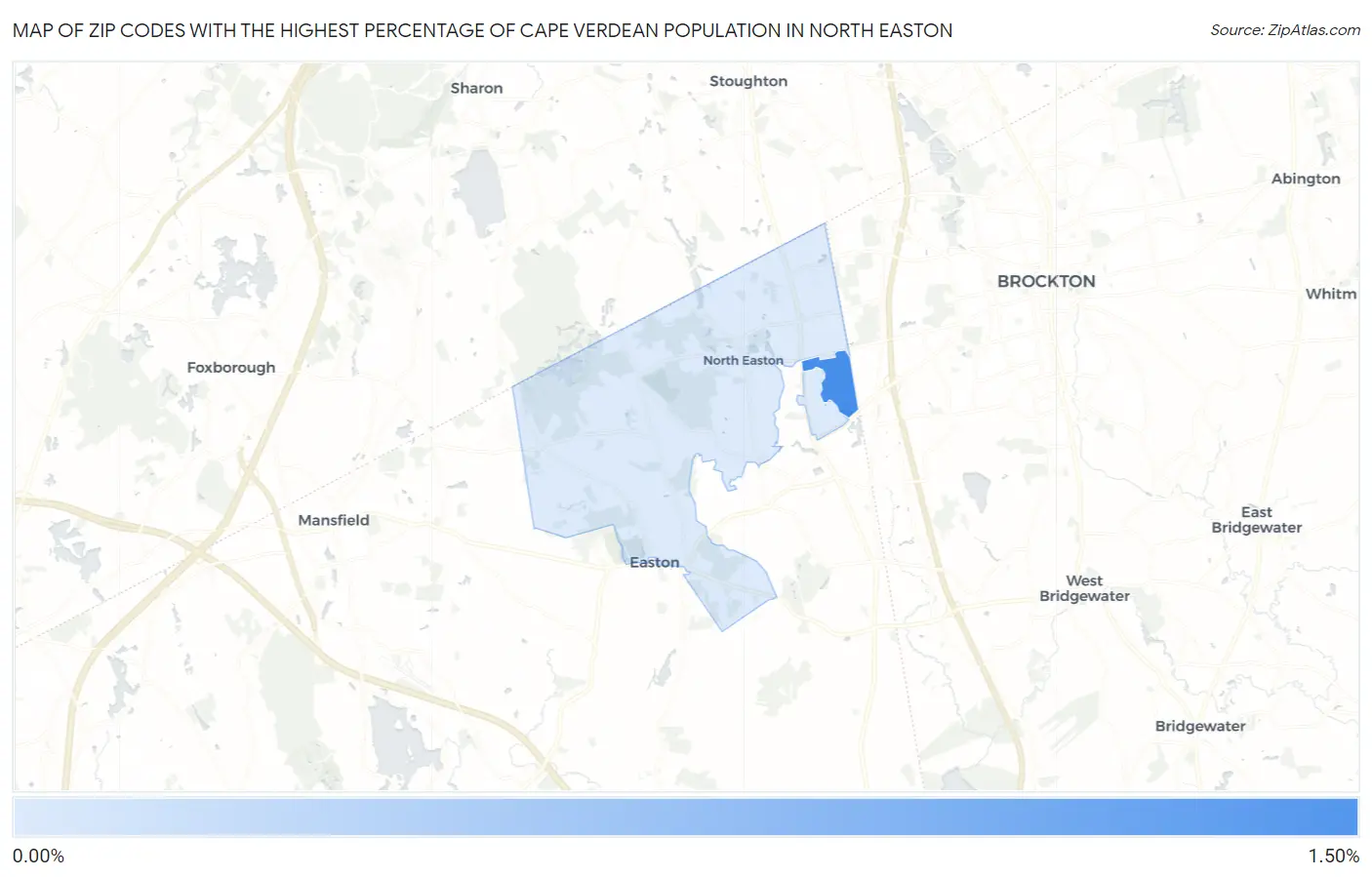 Zip Codes with the Highest Percentage of Cape Verdean Population in North Easton Map