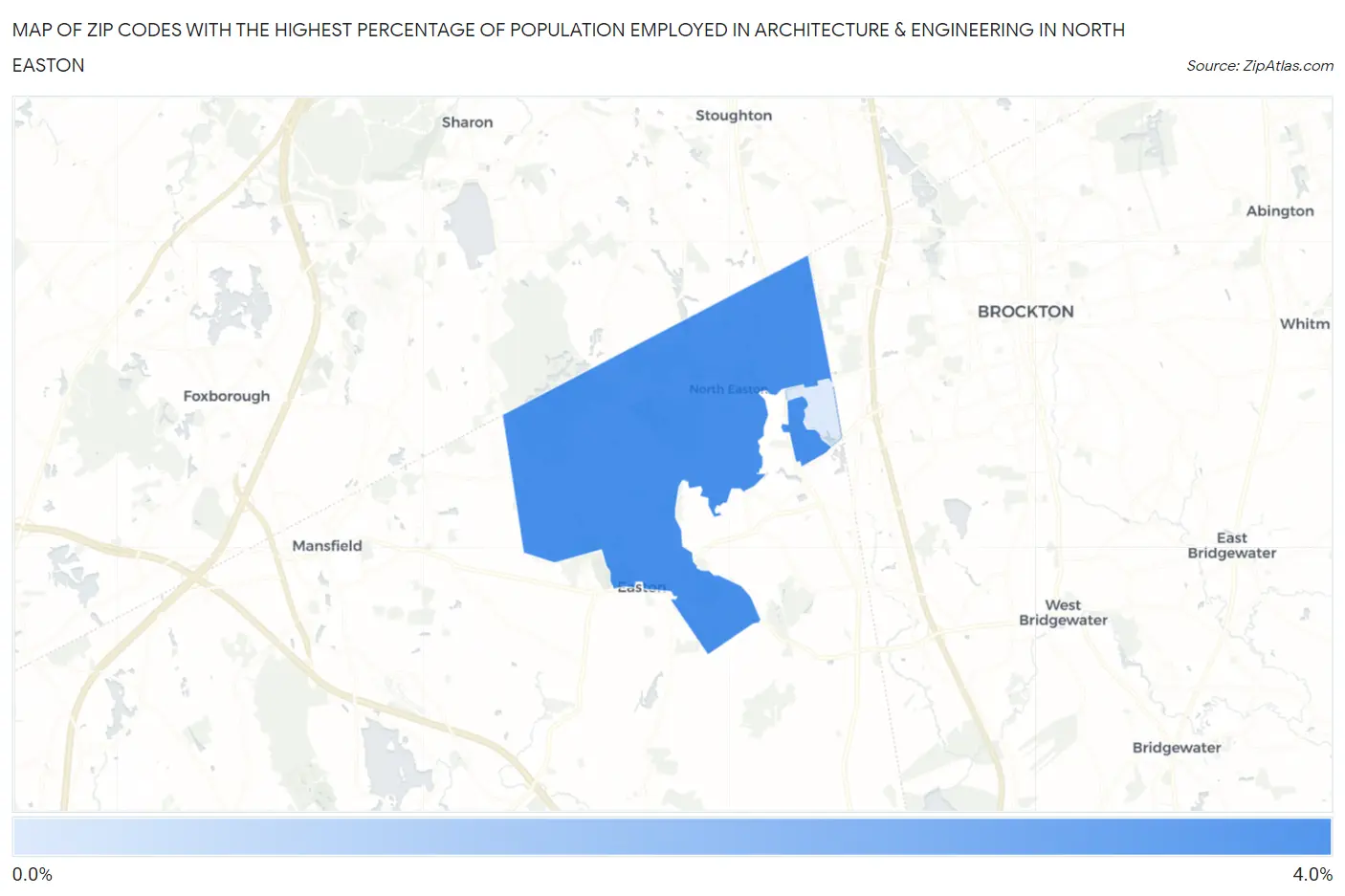 Zip Codes with the Highest Percentage of Population Employed in Architecture & Engineering in North Easton Map