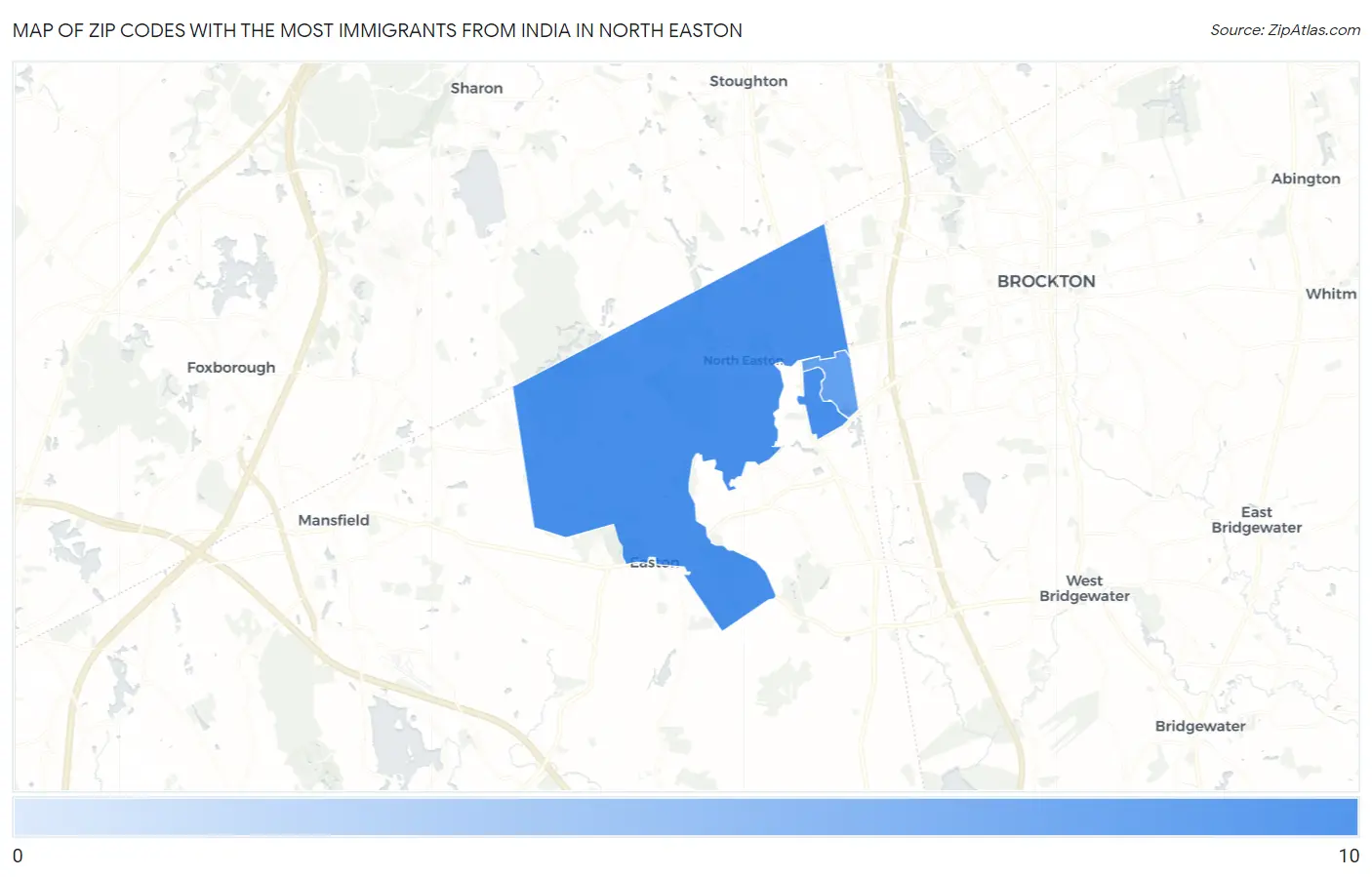 Zip Codes with the Most Immigrants from India in North Easton Map