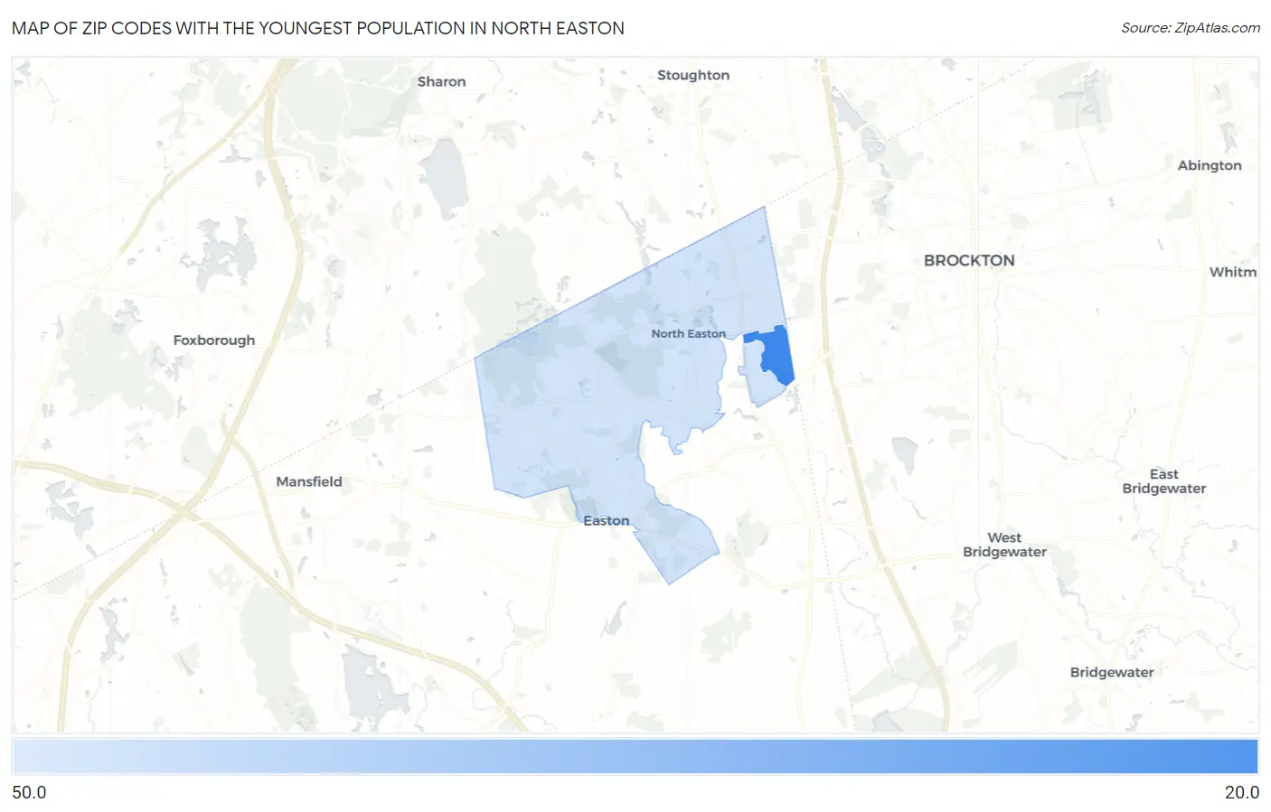 Zip Codes with the Youngest Population in North Easton Map