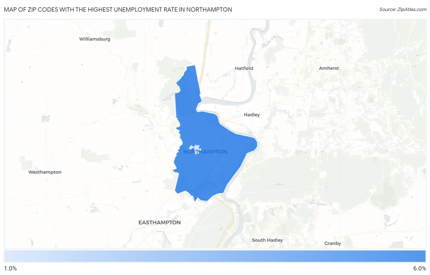 Zip Codes with the Highest Unemployment Rate in Northampton Map
