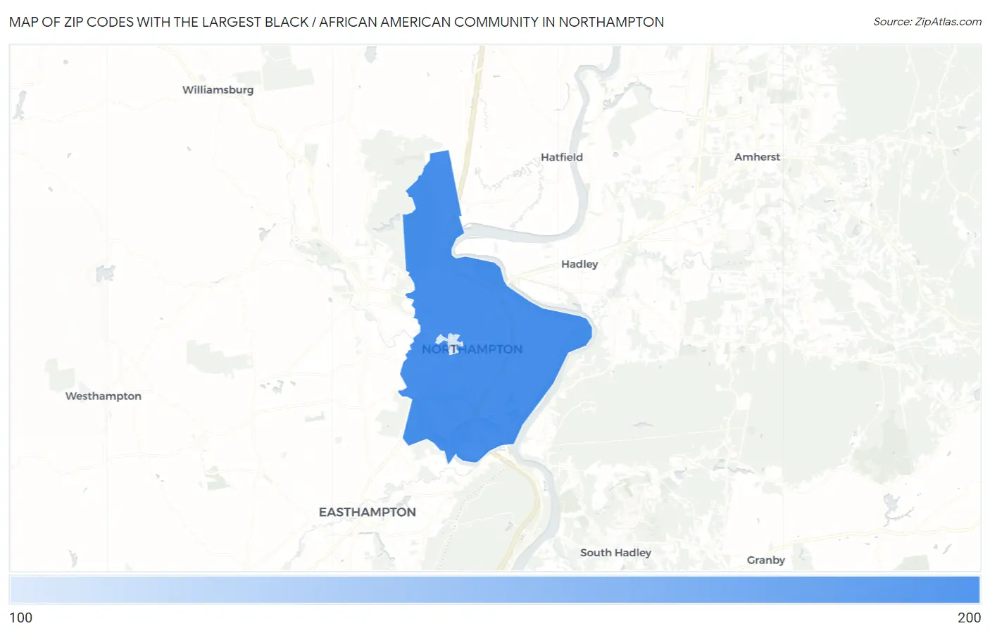 Zip Codes with the Largest Black / African American Community in Northampton Map