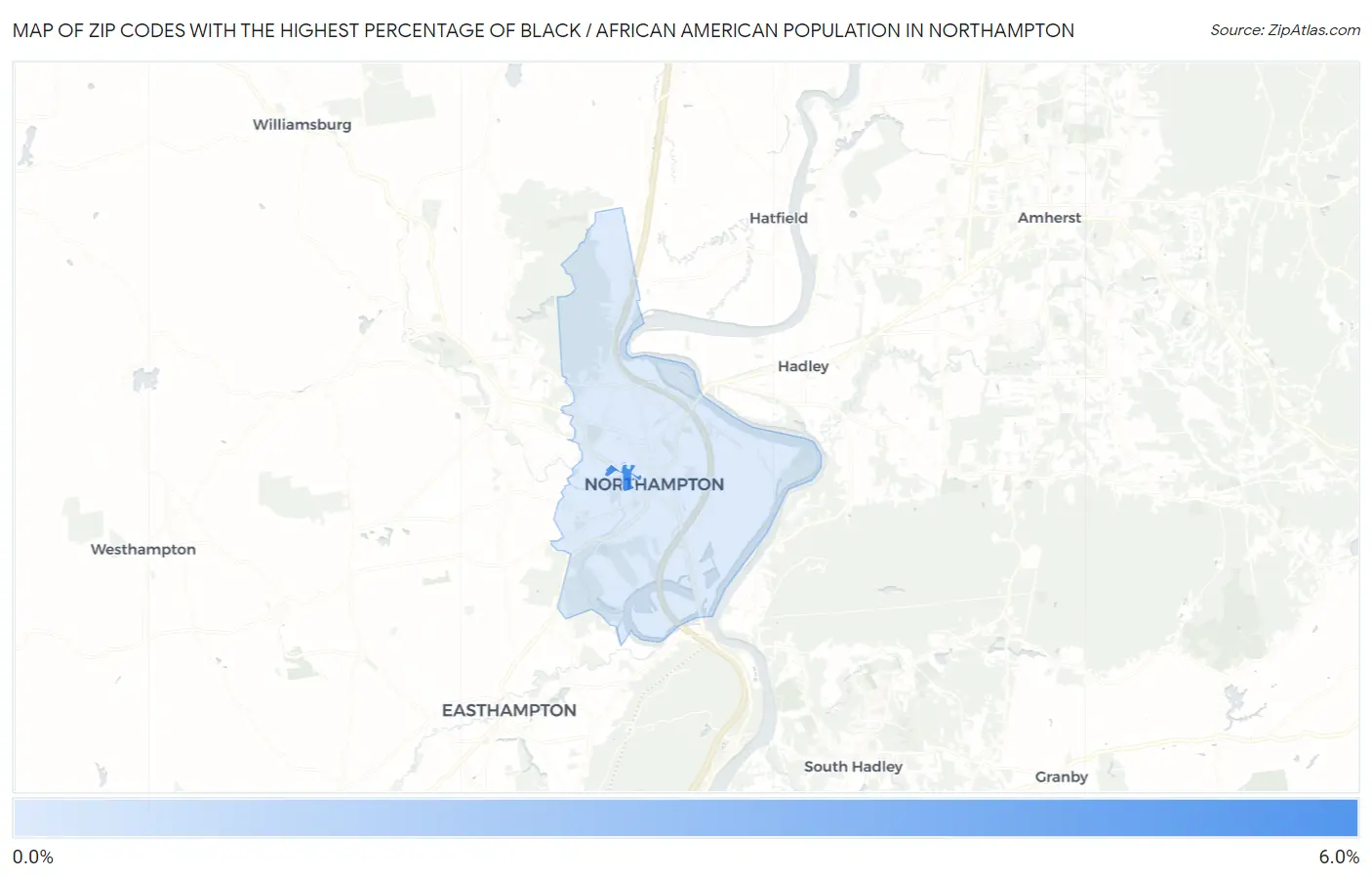 Zip Codes with the Highest Percentage of Black / African American Population in Northampton Map