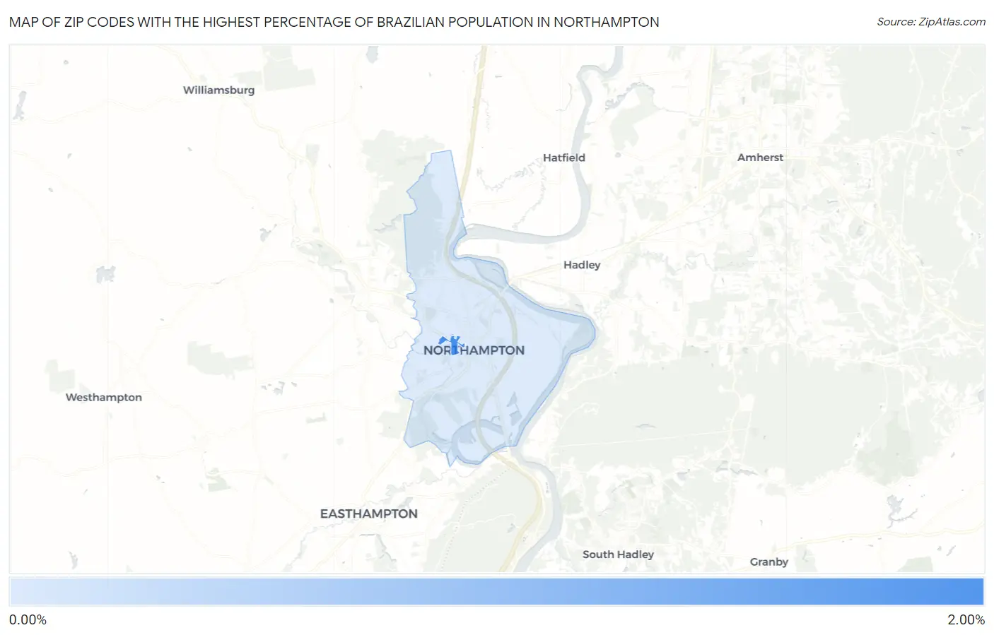 Zip Codes with the Highest Percentage of Brazilian Population in Northampton Map