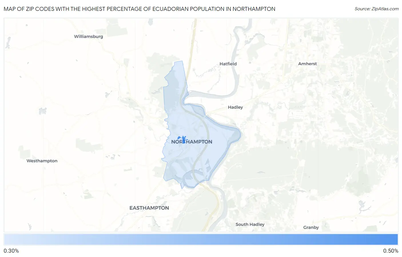 Zip Codes with the Highest Percentage of Ecuadorian Population in Northampton Map